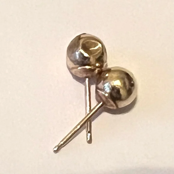 14K Yellow Gold Tiny Bead Stud Earrings 5x11mm  One earring is dented. - Picture 2 of 8